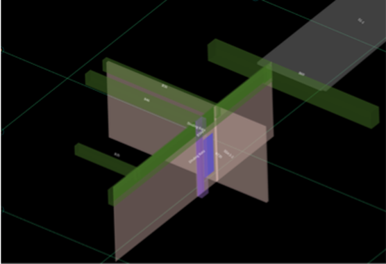 3D Deduction View generated in Cubicost TAS showing intersecting structural elements with automatic volume deductions to support accurate quantity calculations on the BNI Building project.